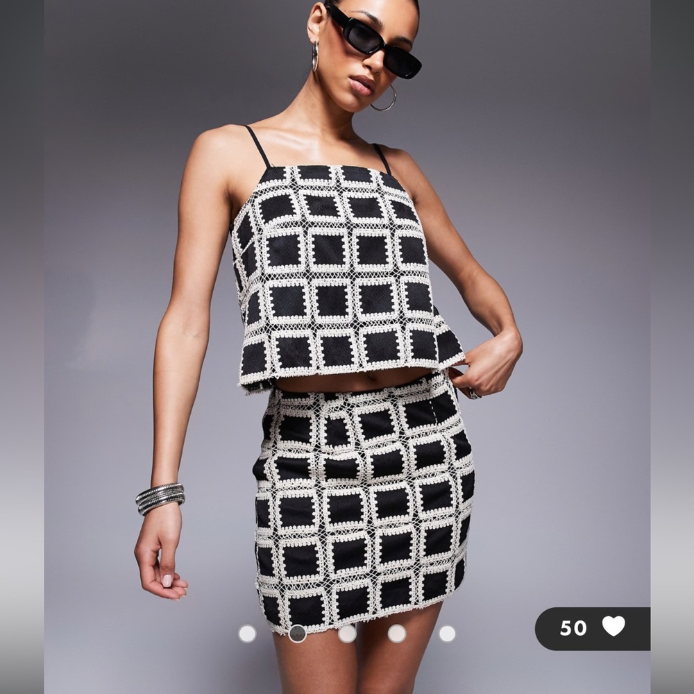 River Island black mini skirt with abstract embroidered design